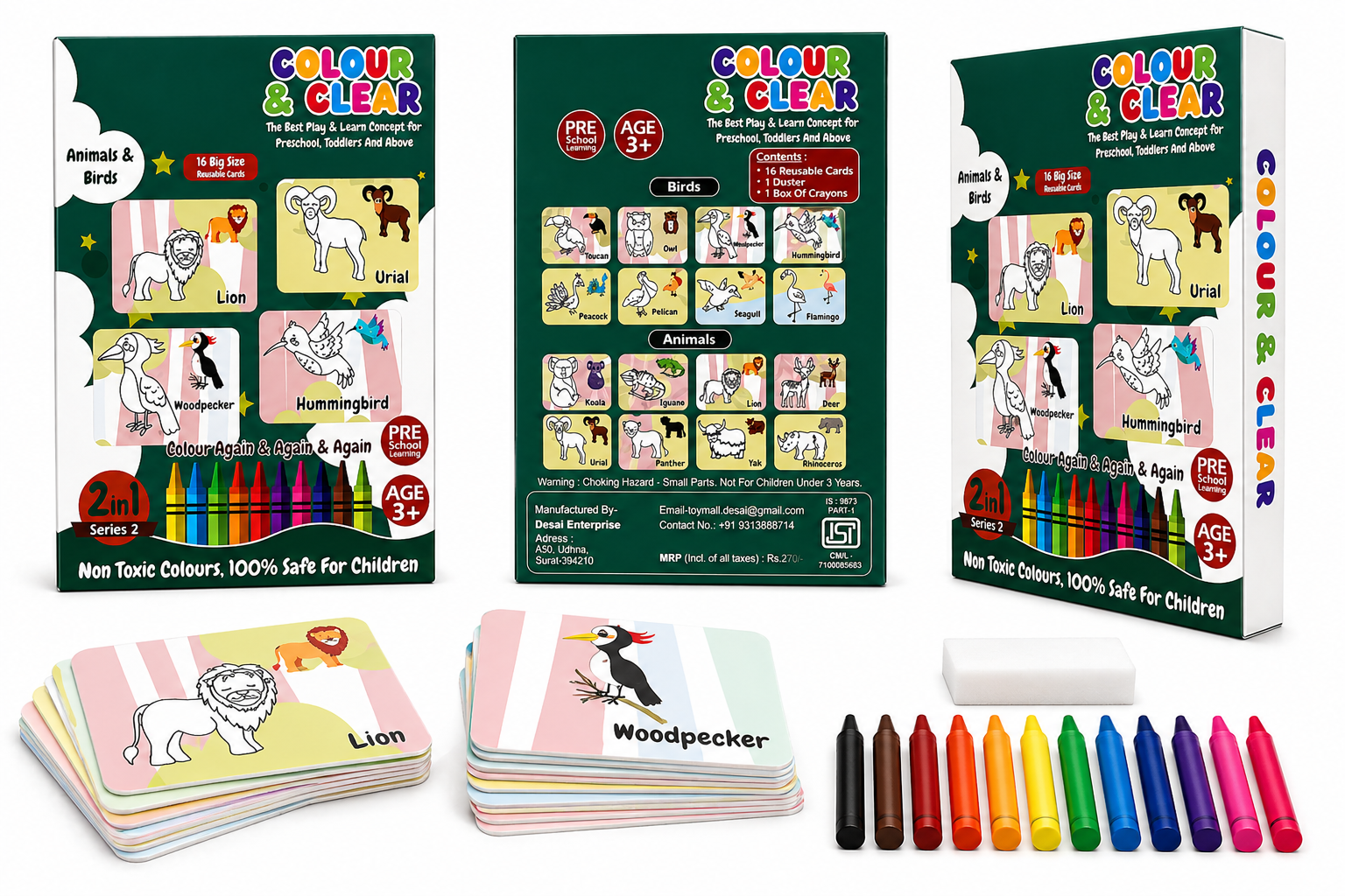 Colour & Clear Reusable Flash Cards - – Animals & Birds