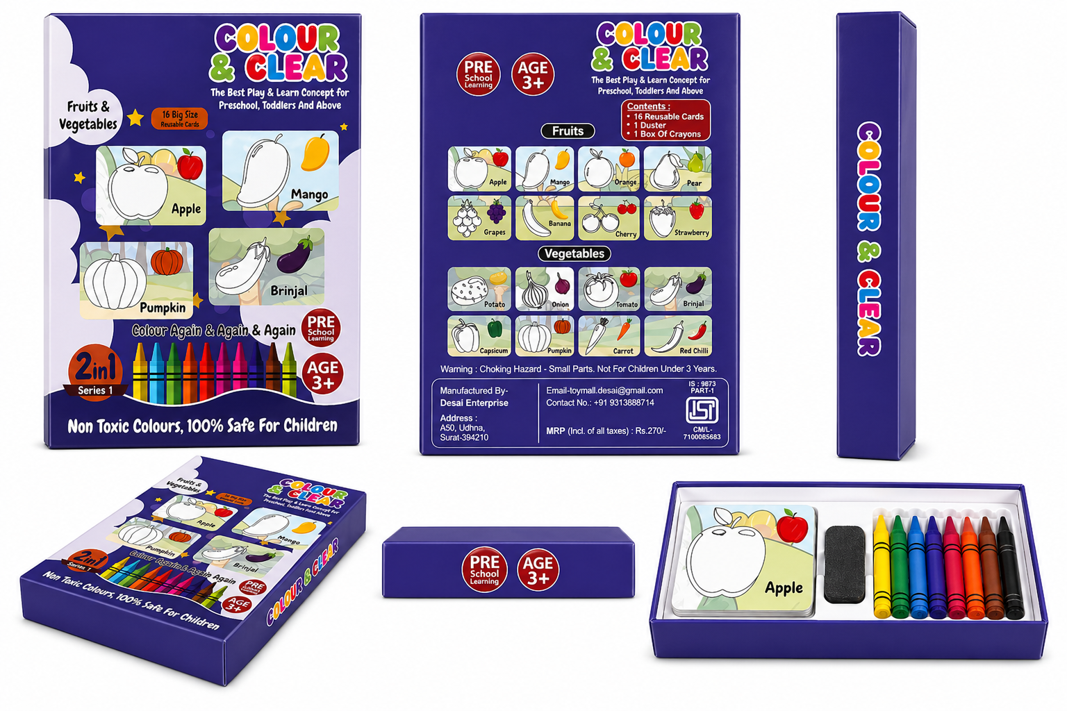 Colour & Clear Reusable Flash Cards – Fruits & Vegetables