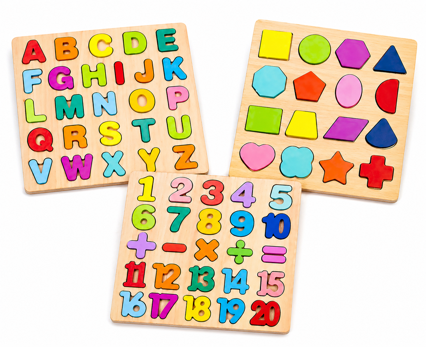 Wooden 3D Capital Alphabets, Numbers, and Shapes Board